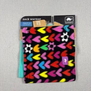 Turtle Fur Girls Fleece Neck Warmer 2-Pack Gift Set Hearts Flowers Teal NWT